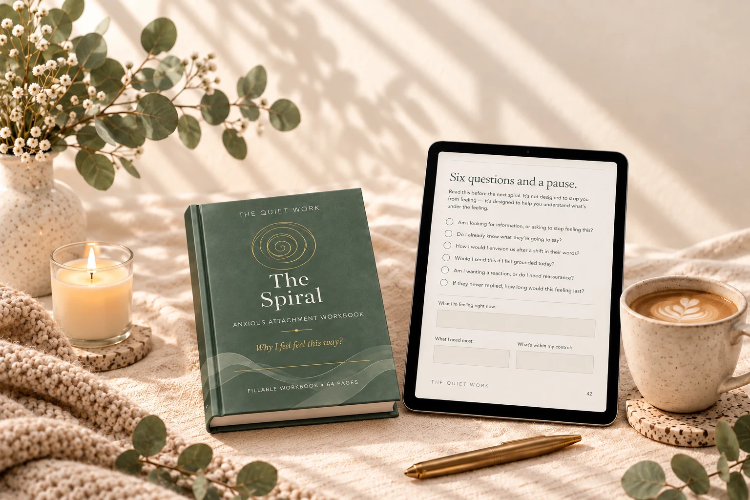 The Spiral anxious attachment workbook and digital worksheet from The Quiet Work.